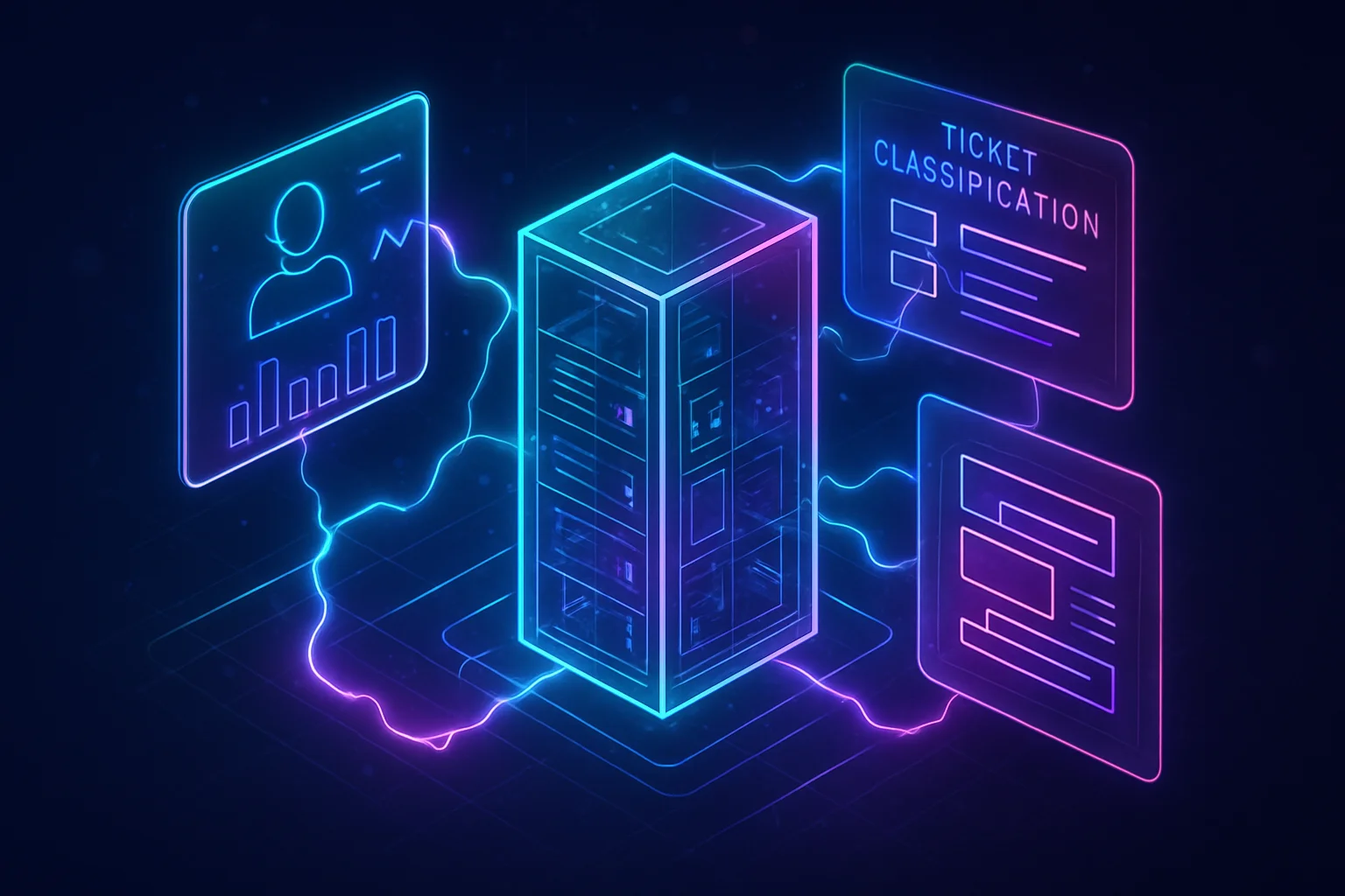 Neonowy izometryczny holograficzny system AI do obsługi klienta